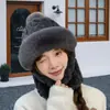 Chapéu com adesivo transfronteiriço, protetor de pescoço integrado, feminino, inverno, jacquard, forrado com fleece, espessado, para ciclismo, à prova de vento, à prova de frio, proteção quente para o pescoço