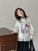 Flor y encuentra versión coreana de 2024 nuevo suéter de caricatura de invierno para niñas, top casual de punto grande para niños con forro polar, marea