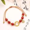 Pulseira de Ágata Vermelha Felicidade em Formato de Coração, Estilo Nicho de Luxo Leve, Pingente da Paz, Pulseira com Contas de Sorte, Ajustável