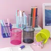 Contenedor Redondo Hueco para Bolígrafos Estudiante Escritorio Rejilla de Hierro Caja de Almacenamiento para Papelería Suministros de Oficina Tubo de Almacenamiento Simple de Malla