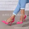 Novos sapatos de salto alto femininos Juyuan estilo europeu e americano em estoque com gravata borboleta bico fino moda comércio exterior tamanho grande com fivela