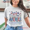 Transfronterizo [Talla europea] Nuevo modelo 2026 Aniversario 250 del Día de la Independencia de América Camiseta floral de manga corta para mujer