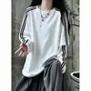 Camiseta Listrada de Manga Longa Preta Pesada Falsa de Duas Peças para Homens e Mulheres, Camada Base Estilo Americano Oversized de Outono