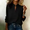 Estilo de comercio exterior independiente de Amazon, cuello de camisa simple, top de moda europeo y americano para mujer, cuello en V, manga larga, casual y elegante