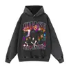 Moletom Oversized com Capuz, Gola Redonda, Lavado, Estilo Ins, Estampa Floral, Streetwear 100% Algodão