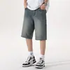 Shorts de mezclilla transpirables versátiles de verano, estilo retro azul moderno de alta costura, pantalones vaqueros frescos de longitud media