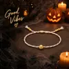Pulseira Tecida DIY para Homens e Mulheres, Fio Branco e Dourado, Contas Redondas de Metal, Simples, Ajustável, 28cm