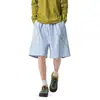 Shorts de Punto Waffle Color Verde Fruta con Cordón en Cintura Elástica, Costuras de Color Contrastante, Moda Urbana para Hombre de Cinco Puntos