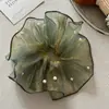 Elástico de Cabelo de Tule Princesa Sereia sob o Sol~Faixa de Cabelo de Pérolas Estilo Coreano com uma Vibração Brilhante, Elástico de Cabelo Scrunchie de Nicho para Mulheres