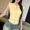 Cárdigan de punto de estilo coreano de un solo pecho con mangas acampanadas para mujer, nuevo modelo de verano 2025, chaleco sin mangas de corte ajustado para chicas a la moda
