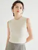 Camisole feminina sem mangas, gola alta meia, cor sólida, listrada, modeladora, para o trabalho, outono e inverno, nova, tricotada em 100% caxemira