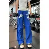 Calças Paracaidistas Azul Klein de Secagem Rápida para Homens, Calças Esportivas de Fitness de Seda Gelada Respiráveis para o Verão, Calças Casuais de Perna Larga Estilo Americano