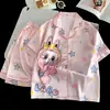 Pijamas de Seda de Hielo para Niños, Estilo Delgado de Verano, Lindo Conjunto de Manga Corta con Dibujos Animados para Niñas, Adecuado para Niñas Mayores, Ropa para el Hogar con Aire Acondicionado