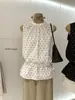 Wgwe2026 Chal de Verano Estilo Coreano Estilo Retro Lunares Encaje Ceñidor de Cintura Cuello Redondo Sin Mangas para Mujer W10057