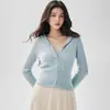Nuevo suéter de cachemira de estilo simple para otoño con capucha, cárdigan tejido para mujer, suéter abrigo jacquard de punto trenzado con cremallera, corte ajustado