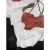 DestaqueVocê Usou 26 Novo Estilo Primavera/Verão Sensação de Pele Algodão Linho Lavagem com Enzimas de Ar Camiseta de Manga Curta com Estampa de Cereja