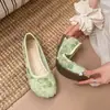 Zapatos de Ballet de Encaje Estilo Chino Nuevo de Boca Baja para Mujer, Zapatos de Noche, Estilo Francés, Cómodos, Talla Grande, Slip-On con Forma de Pétalo, Punta Redonda