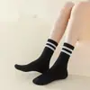 Calcetines Largos para Mujer, Todas las Estaciones, Estilo Academia, Transpirables, Absorbentes de Sudor, Combinados con Pantalones de Tiburón, Calcetines de Canalé con Dos Rayas, Calcetines de Algodón Liaoyuan