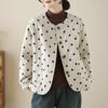 Foto Real Outono e Inverno Moda Japonesa Retrô Solta Casual Elegante Versátil Linho Onda Ponto Estampado Jaqueta Fina de Algodão