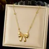 Elegante y de Moda Cadena de Acero Inoxidable con Nudo de Lazo Dorado para Clavícula, Joyería Versátil y Lujosa