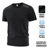 Nova Camiseta de Seda de Gelo de Secagem Rápida para Esportes de Verão, Lazer, Corrida, Fitness, Respirável, Manga Curta Elástica Masculina, Fresca e Antibacteriana