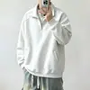 Sudadera con media cremallera y cuello alto estilo retro americano para hombre, capa interior de peso pesado para otoño, capa base, ajuste limpio, chaqueta para pareja