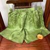 Estilo Nacional Flor de Seda Eneldo Pantalones Cortos Frescos Casuales para Mujer Elegantes Sueltos y Versátiles Aspecto Adelgazante Pantalones de 5 Puntos Menta Mambo