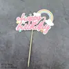 Topper de pastel de arcoíris decoración de pastel feliz cumpleaños inserto de papel de dibujos animados coloridos bandera de horneado accesorio de mesa de postre