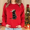 Nuevo Suéter Navideño de Gato para Mujer de Manga Larga Redondo