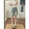 Shorts de Mezclilla de Color Claro para Mujer, Estilo Delgado de Verano, Tallas Grandes, Corte Holgado, Favorecedor para Cuerpo con Forma de Pera, Pantalones de Pierna Ancha Línea A de Cintura Alta