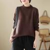 Suéter Vermelho Gola Alta Estilo Western Feminino Outono e Inverno Solto Tamanho Grande Casual Pulôver Top de Tricô