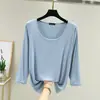 Camiseta feminina de manga três quartos, corte solto, plus size, fina, cor sólida, versátil, top com gola redonda, modal, início do outono