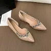 Sapatos da Moda com Aumento Oculto de Altura, Novos Sapatos Rasos de Bico Fino Estilo Coreano para Verão com Strass, Sapatos de Salto Baixo de Bico Fino Estilo Francês 2026 para Mulheres, Versátil