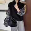 Suéter LEKA xadrez patchwork estilo coreano, imitando duas peças, para mulheres, novidade outono e inverno 2026, tricô com zíper parcial e gola alta para mulheres