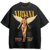 Banda Nirvana Rock Nirvana Cobain Vintage Lavado Retro Teñido con Cera Suelta Camiseta de Algodón