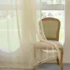 Cortina de ventana transparente de encaje floral estilo americano, translúcida pero no transparente, adecuada para sala de estar, dormitorio, comedor, balcón y decoración estilo rústico