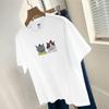 Camiseta de algodón grueso de 260 g para mujer, manga corta, diseño estampado de marca de moda de Hong Kong, cuello redondo, manga corta holgada.