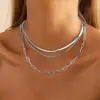 Joia Europeia e Americana Transfronteiriça Moda Corrente de Clavícula de Metal Empilhada Multicamadas Feminina Corrente Simples de Lâmina Corrente Figaro Colar Feminino