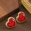 Pendientes de Botón de Resina Azules de Berlín con Forma de Corazón, Estilo Hepburn Elegante y Único, Pendientes de Lujo Ligero, Estilo de Oficina de Gama Alta