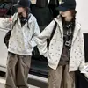 Chaqueta con capucha gris con estampado de dibujos animados para niña, cárdigan holgado con cremallera para otoño, top casual versátil para niñas