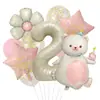 Globo de Película de Aluminio Blanco Leche con Diseño de Oso para Cumpleaños, Arreglo de Margaritas Mate, Decoración para Jardín de Infancia