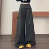Elegantes Pantalones de Pierna Ancha de Algodón Tencel para Mujer, de Cintura Alta, Caídos, Aptos para Personas Petites, Plisados, Pantalones Casuales Estilo Ropa de Trabajo A14037