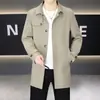 Casaco Trench Coat Masculino Leishibert Casual de Negócios Sem Ferro Comprimento Médio de Botão Único Tendência Primavera e Outono Casaco Trench Coat Masculino Texturizado