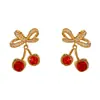 Pendientes Exquisitos de Cereza con Circonita de Lujo Ligero, Versátiles, de Gama Alta, Diseño Elegante y Sencillo, Pendientes de Estilo Otoño e Invierno al por Mayor