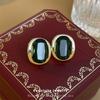 Aretes Retro Óvalo Zircón Esmeralda Aguja de Plata Chapado en Oro Real Europeo Americano Simple Elegante Aretes de Alta Gama para Mujer