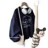 Moletom Fino de Gola Redonda com Estampa de Elefante Estilo Ocidental para Mulheres Outono e Inverno 2025 Veludo Roupa de Trabalho Solta Tamanho Grande Pulôver