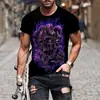 Camiseta masculina de verão europeia e americana personalizada com caveira impressa em 3D, moda trendy, esportiva de rua, manga curta. Fabricante direto.
