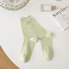 Meias femininas cinzas, meias de algodão puro até a panturrilha, estilo fino de verão, estilo japonês moderno, malha vazada, borda dobrada, meias empilhadas sem costura
