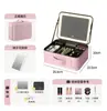 Bolsa de Cosméticos con Espejo y Luz LED, Bolsa Pequeña Portátil para Llevar al Salir, Gran Capacidad, Lujo Ligero Bolsa de Almacenamiento de Maquillaje para Maquilladores