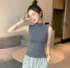 Camiseta sin mangas de algodón puro con cuello semi-alto para mujer, nuevo estilo de verano, camisola sin mangas para usar debajo, negra, tacto de alta gama, adecuada para usar como prenda exterior